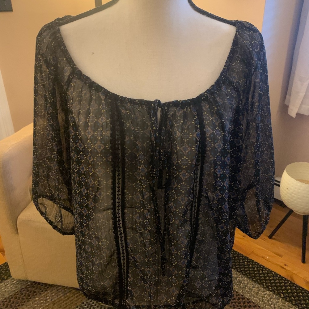 Mossimo Supply Co. Black Sheer Blouse with Pattern